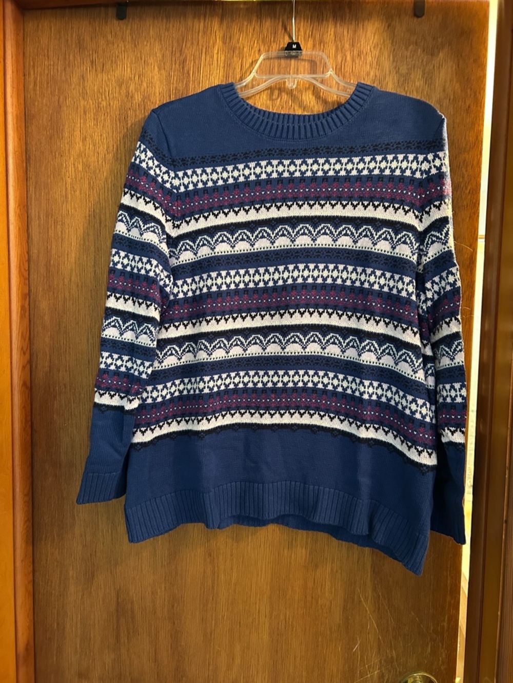 croft & barrow Navy Fair Isle Crewneck Sweater with Cream and Burgundy Accents